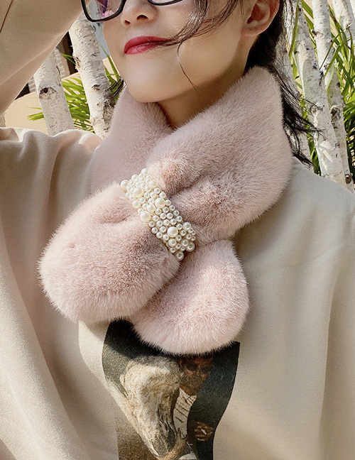 Fashion Pink Bead-like Rabbit Fur Collar