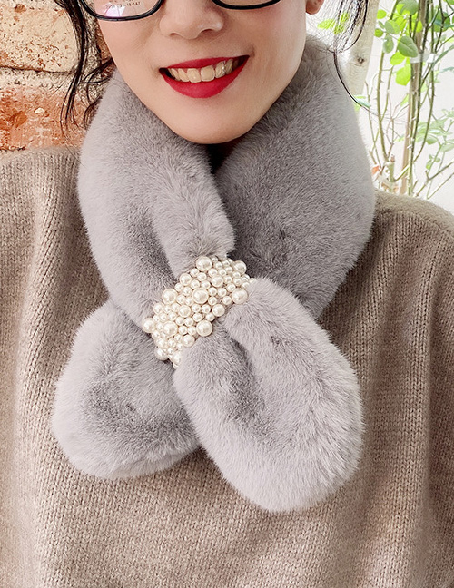 Fashion Gray Bead-like Rabbit Fur Collar