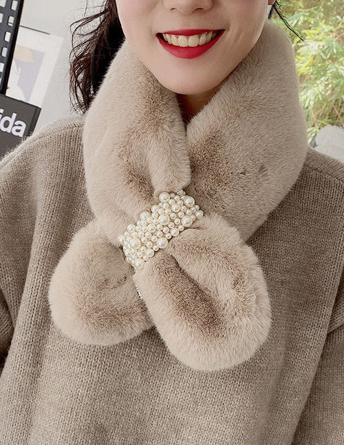 Fashion Khaki Bead-like Rabbit Fur Collar