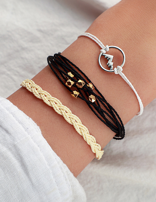 Fashion Gold-plated Woven Wax Rope Gold Bead Round Bracelet Set