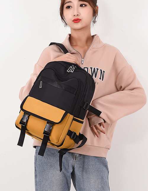 Fashion Yellow Stitched Contrast Backpack