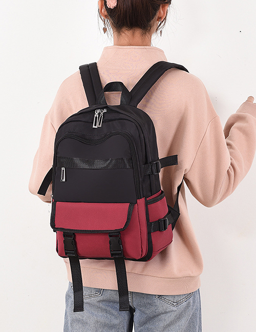 Fashion Red Stitched Contrast Backpack
