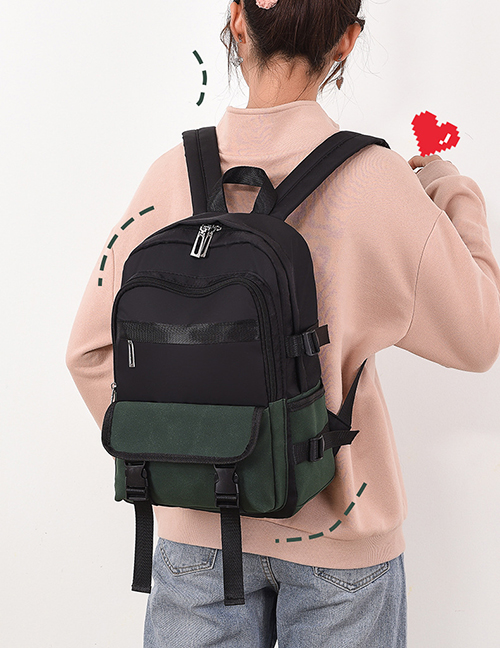 Fashion Green Stitched Contrast Backpack
