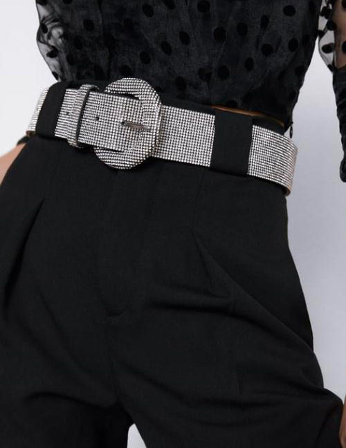 Fashion Black Pu Alloy Belt With Diamond Geometry