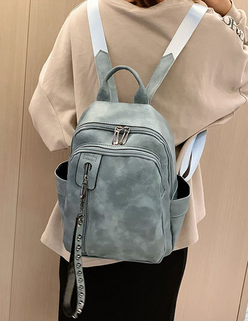 Fashion Blue Studded Zip Backpack