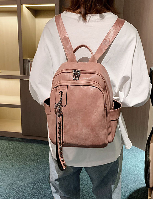 Fashion Pink Studded Zip Backpack