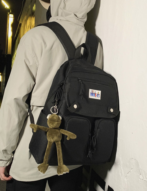 Fashion With Pendant Black Panel Backpack