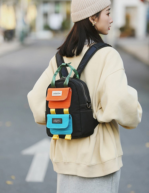 Fashion Orange Contrast Stitching Waterproof Backpack