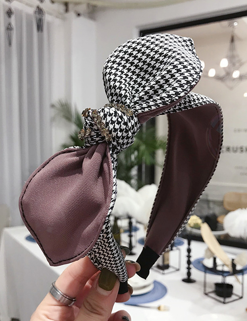 Fashion Red Bean Paste Houndstooth Knotted Bow Hoop With Diamonds