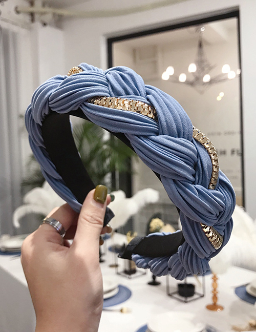Fashion Blue Pleated Alloy Chain Twist Braids Wide Edge Hair Hoop