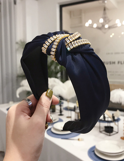 Fashion Navy Knotted Wide Chain Hoop With Diamonds