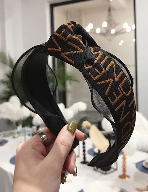 Fashion Khaki Letter Mesh Gauze With Wide-edged Headband