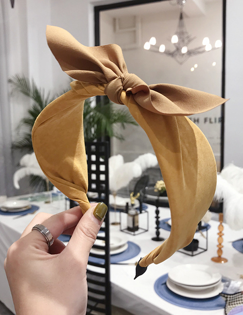 Fashion Yellow Contrast Suede Bow Wide-edged Headband