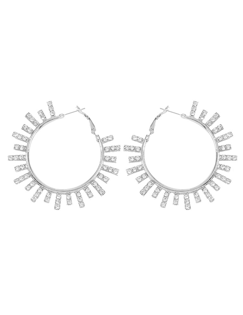 Fashion White K Diamond Round Sun Flower Earrings