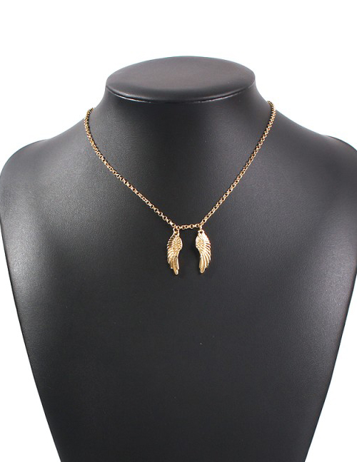 Fashion Golden Alloy Feather Wings Necklace