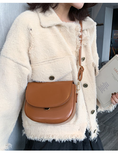 Fashion Brown Semi-flap Flap Lock Shoulder Crossbody Bag