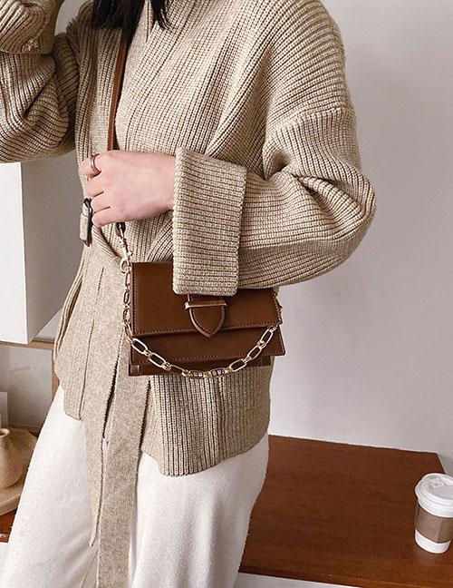 Fashion Coffee Color Chain Belt Buckle Crossbody Bag