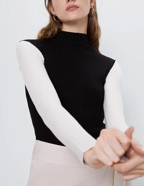 Fashion Beige Contrasting Contrast Half Turtleneck Sweater