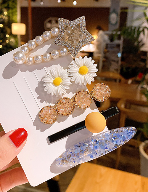 Fashion Japanese Match Pearl Star Small Daisy Hair Clip Set