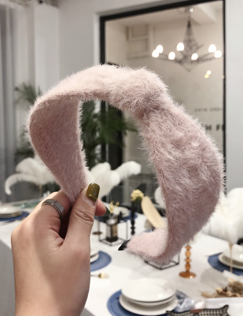 Fashion Pink Frayed Mink Plush Wide-band Hairband