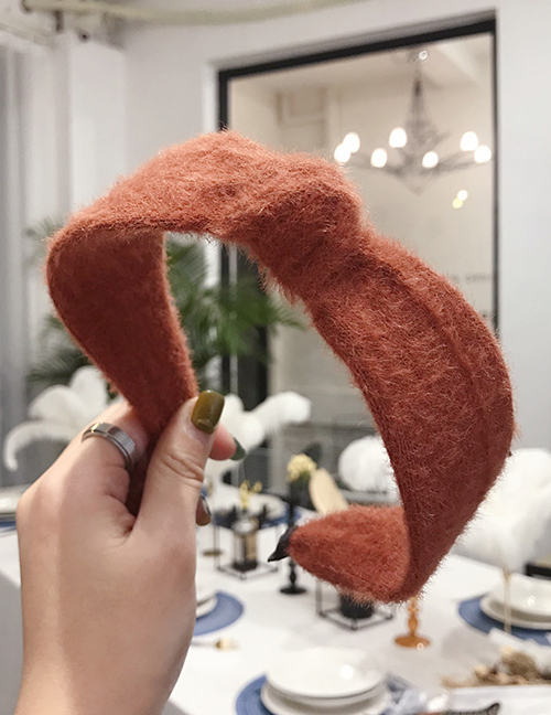 Fashion Brick Red Frayed Mink Plush Wide-band Hairband