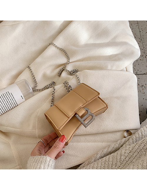 Fashion Khaki Letter Chain Geometric Shoulder Bag