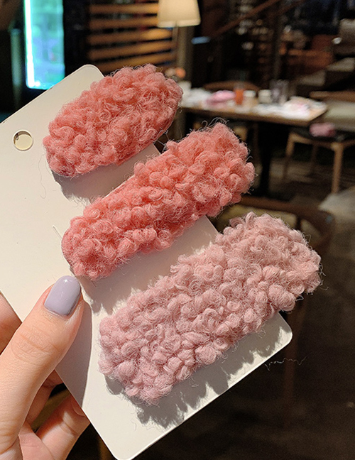 Fashion Rose Pink Lambskin Hair Clip Set Of 3 Lambskin Geometric Hair Clip Set