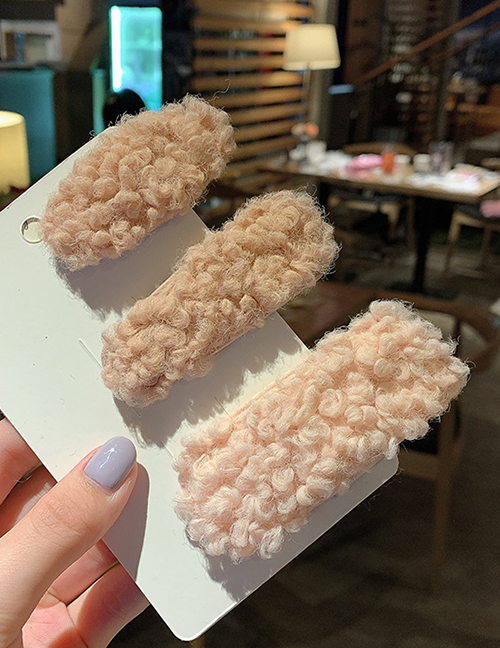Fashion Pink Lambskin Hair Clip Set Of 3 Lambskin Geometric Hair Clip Set