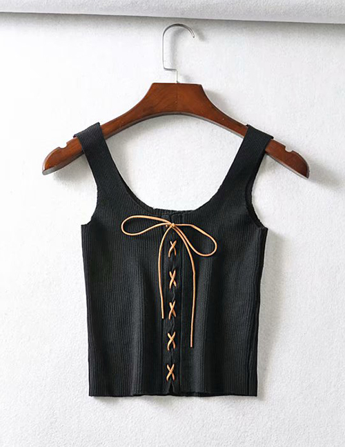 Fashion Black Knitted Camisole With Chest Straps
