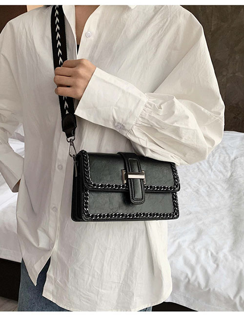 Fashion Black Chain Strap Buckle Wide Shoulder Strap Shoulder Bag
