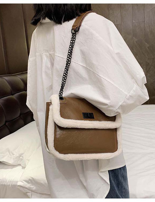 Fashion Khaki Frayed Chain Lock Buckle Crossbody Shoulder Bag