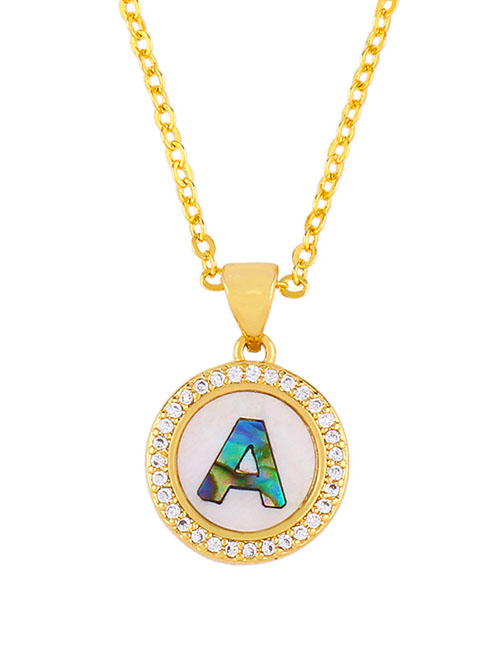 Fashion Golden A Alphabet Round Shell Diamond Necklace