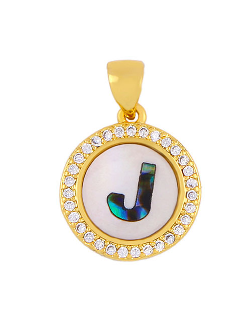 Fashion Golden J Alphabet Round Shell Diamond Necklace