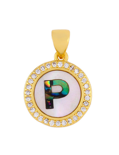 Fashion Golden P Alphabet Round Shell Diamond Necklace