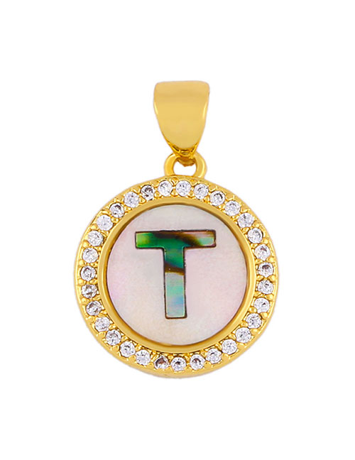 Fashion Golden T Alphabet Round Shell Diamond Necklace