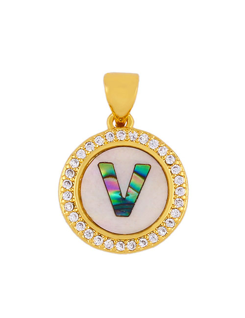 Fashion Golden V Alphabet Round Shell Diamond Necklace