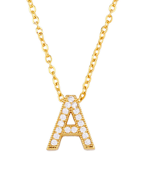 Fashion Golden A Diamond Letter Openwork Necklace