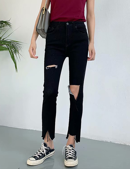 Fashion Black High-rise Ripped Jeans