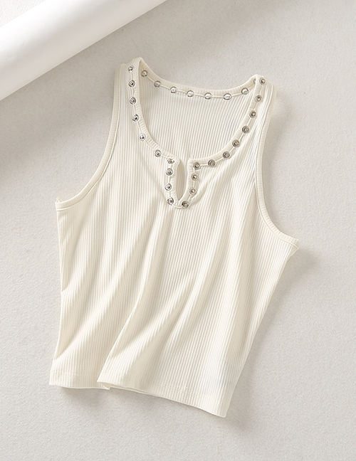 Fashion White Snap-down Neckline Vertical-threaded Vest T-shirt