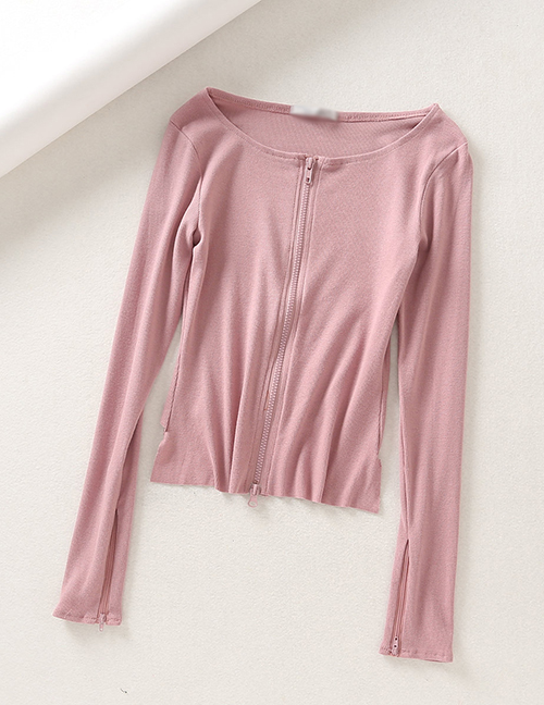 Fashion Pink Ribbed Double-zip T-shirt