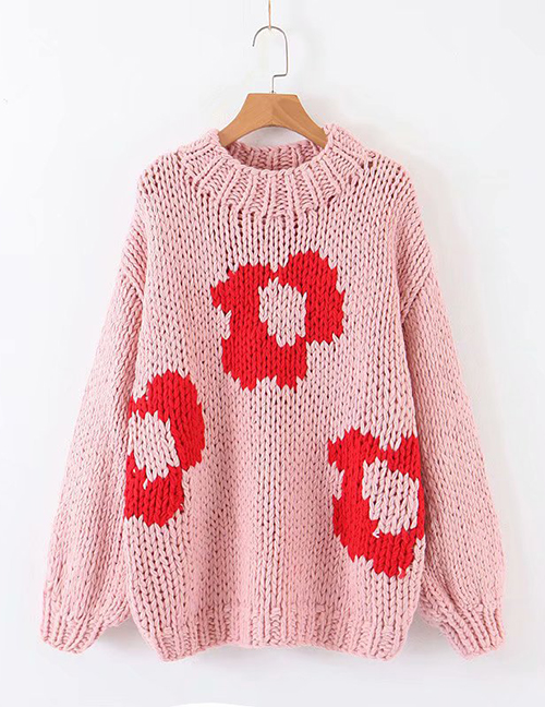 Fashion Pink Coarse Wool Hand-knit Sweater
