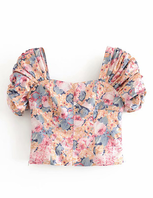 Fashion Color Ink Print Pleated Cropped Shirt