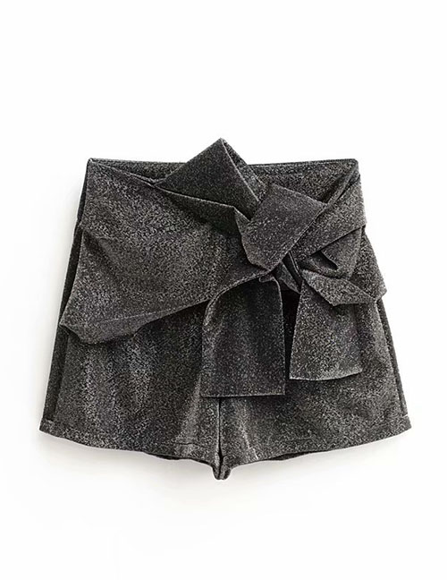 Fashion Flower Gray Bow Glitter Shorts