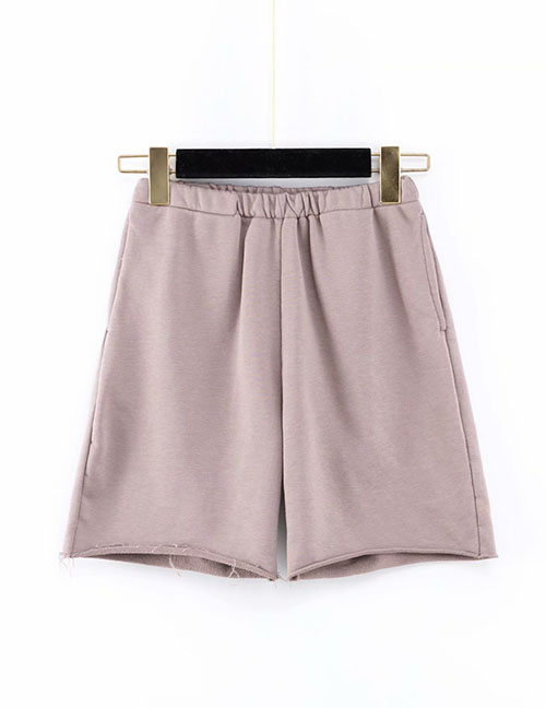 Fashion Medium Coffee Color Frayed Straight Shorts