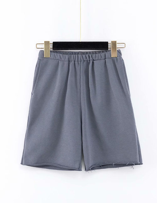 Fashion Dark Gray Frayed Straight Shorts