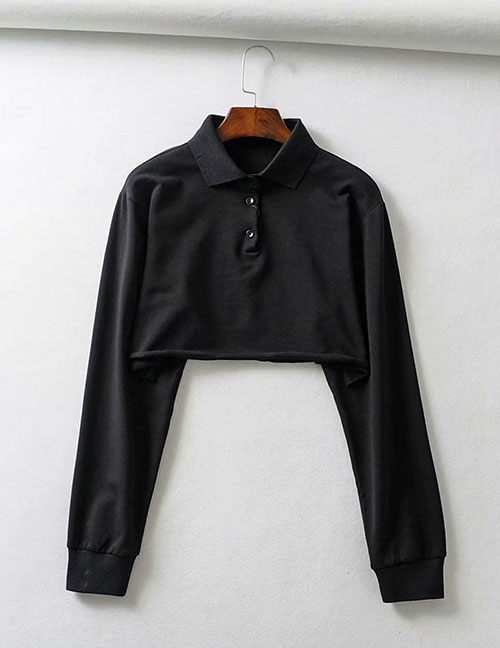 Fashion Black Polo Collar Breasted Sweater
