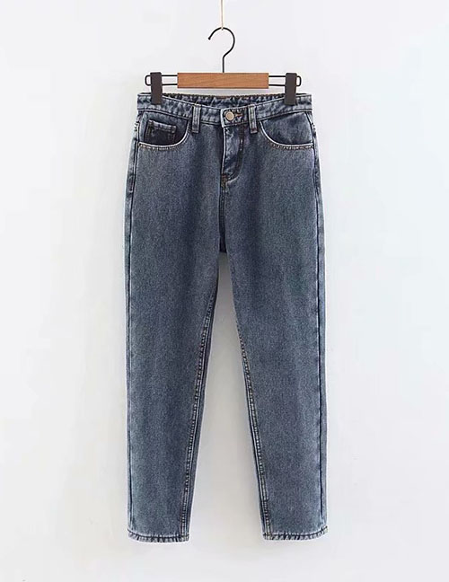 Fashion Gray Blue Padded Jeans
