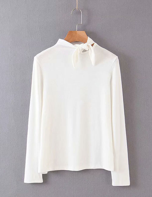 Fashion White Small Stand-up Bow T-shirt