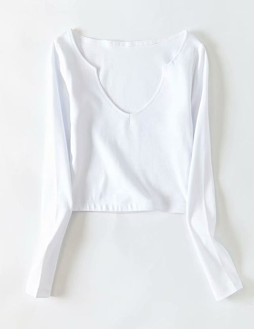 Fashion White Round V-neck T-shirt