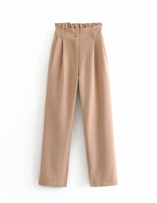 Fashion Khaki High-rise Elasticated Button-straight Pants